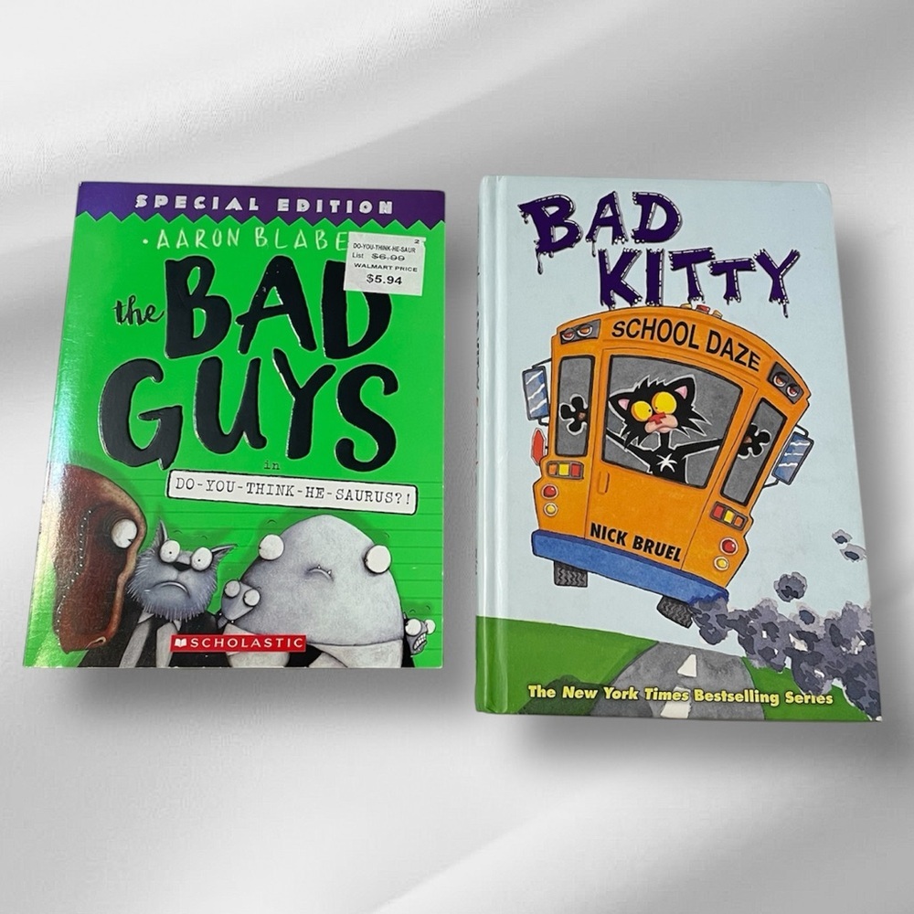 Lot of 2 Children Books: The Bad Guys in Do-You-Think-He-Saurus? Bad Kitty